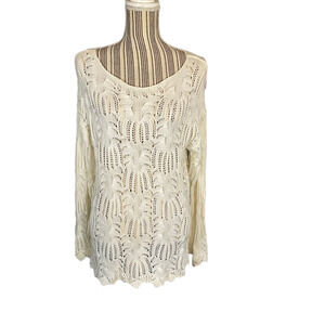 Eight Eight Eight Women’s White Long Sleeve Cotton Knit Sweater Blouse Size XL